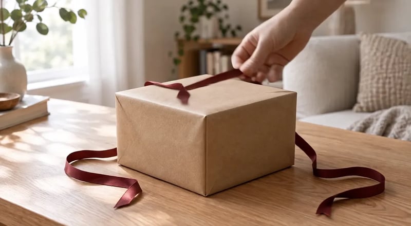 FLUX 3 Max imagen a video con primer y último fotograma: una mano desata una caja de regalo sobre una mesa de roble y levanta la tapa para mostrar un reloj